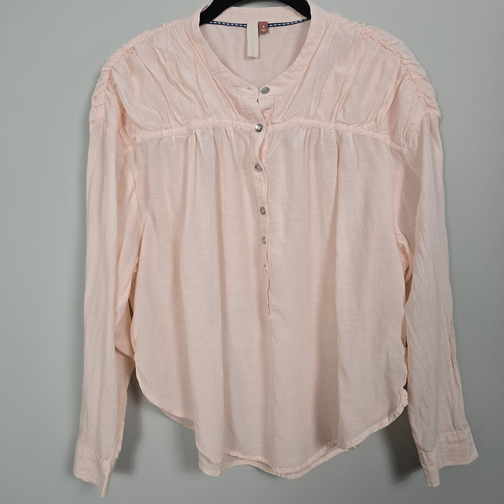 Pilcro Womens Ruffle Henley Top Medium Pink Lightweight Preppy Feminine Boho